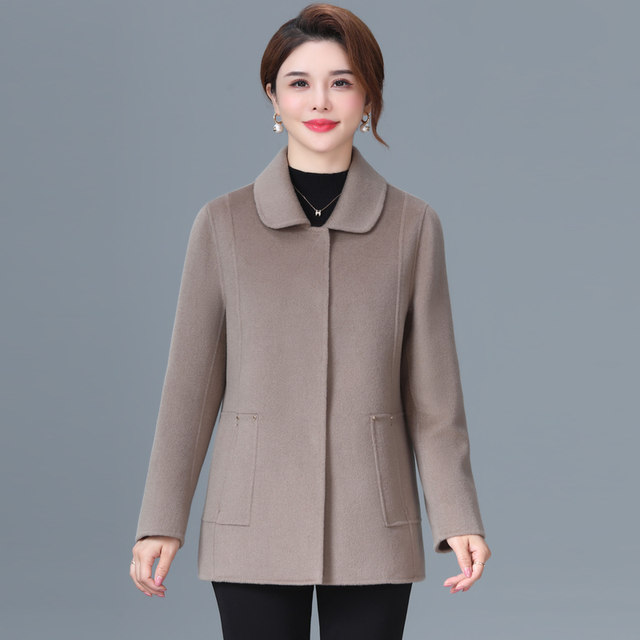 Western mother's double-sided cashmere coat for women small new autumn and winter short middle-aged and elderly women's woolen coat