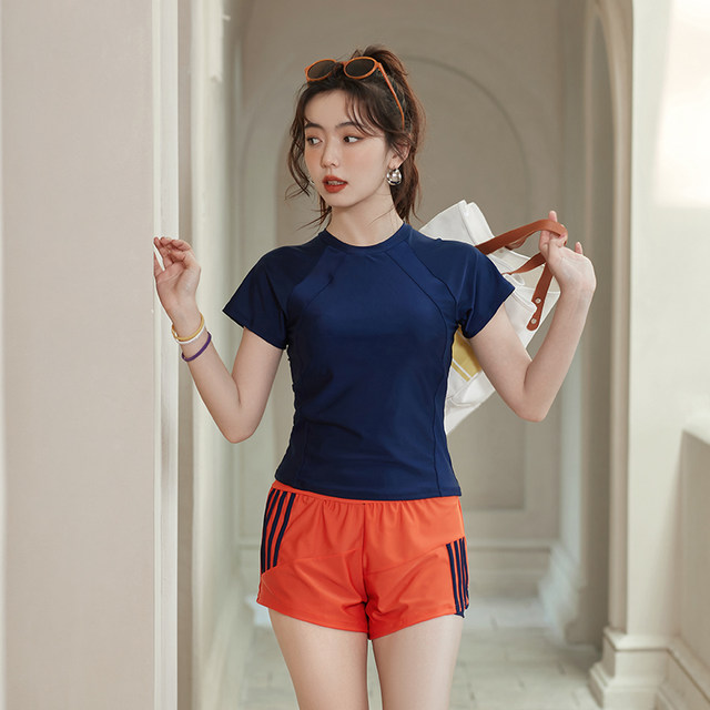 Quick-drying double-layer boxer briefs plus size swimsuit women's swimsuit sports split swimming pool dedicated to conservative fat girls