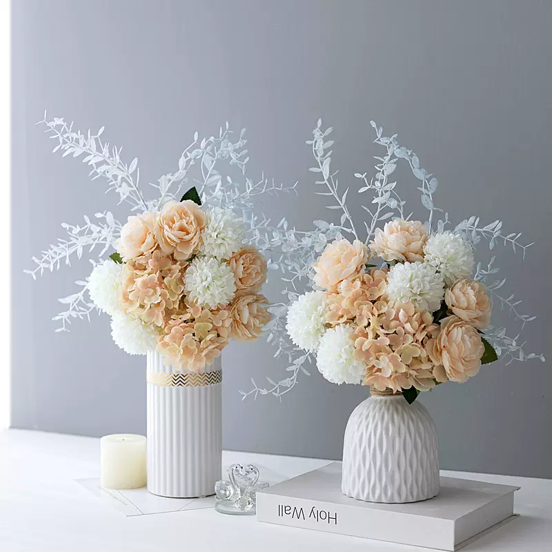 日式花瓶創意桌面擺件黃色乾燥花花束玫瑰假花仿真花擺設