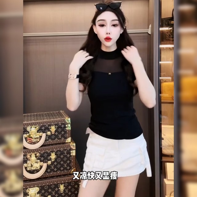 European sexy gauze mesh spliced ​​short-sleeved T-shirt for women 2025 summer half turtleneck slim temperament perspective shirt top