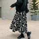 Printed pleated skirt with temperament and slim large size A-line skirt 2024 spring new versatile high-waisted meat-covering midi skirt