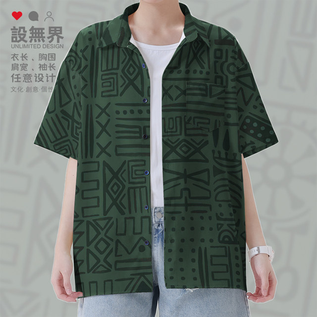 Boho Totem Minority Style Large Size Short Sleeve Shirt Men's and Women's Flowers Shirt Settings Without Border