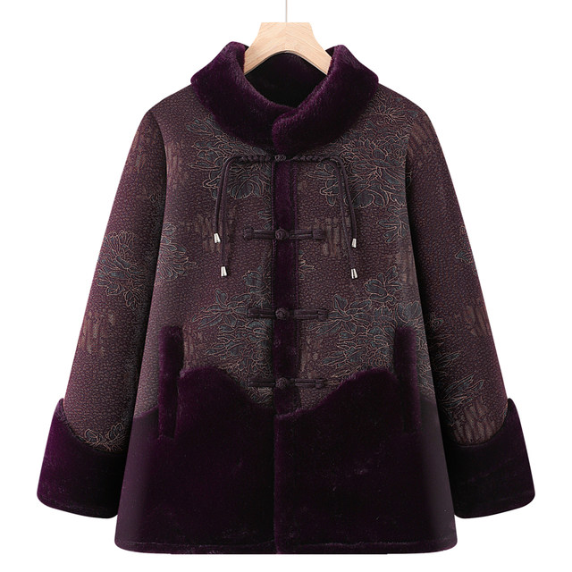 Middle-aged and elderly women's winter clothing, grandma's coat, mother's fur all-in-one imitation fur coat, old lady's warm Tang suit