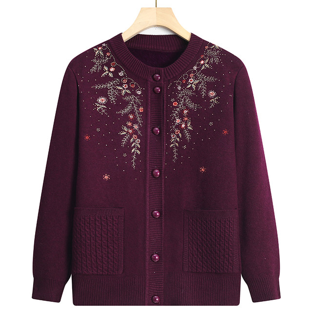 Middle-aged and elderly women's grandmother's winter clothing plus velvet and thickening mother's sweater sweater old lady's cardigan autumn and winter coat