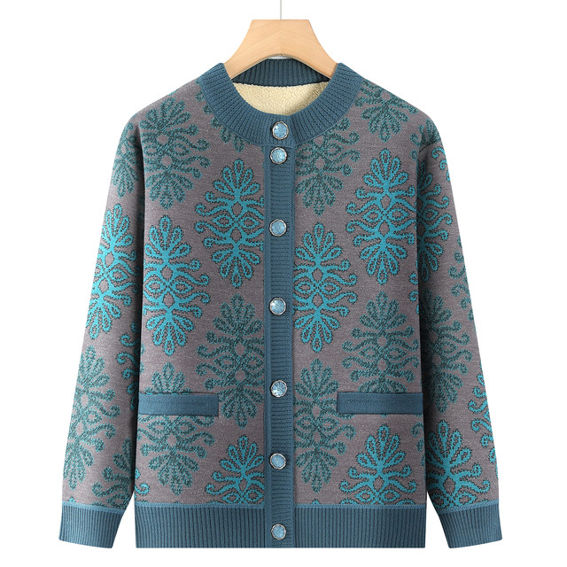 Grandma's autumn and winter velvet warm coat, middle-aged and elderly clothes for women 60 and 70 years old, mother's knitted cardigan top