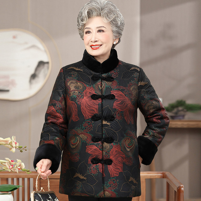 Middle -aged and elderly people in winter clothes and cotton clothes, mothers, cotton jackets, thickened grandmother, old lady Tang dress cotton jacket
