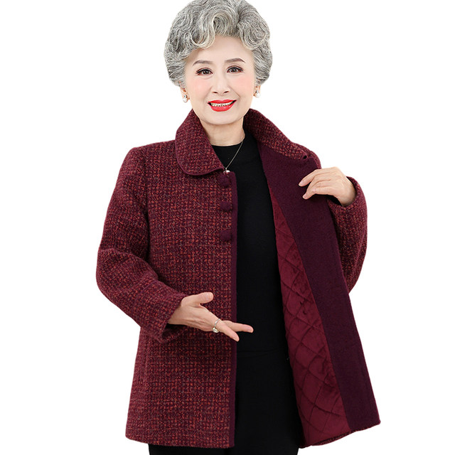 Middle -aged and elderly people in winter female jacket Mom and velvet thickened lapel hair woolen grandma casual mink velvet wife cotton jacket
