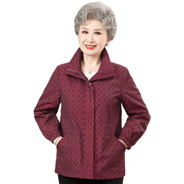Mom's spring short jacket thin middle-aged and elderly women's casual zipper jacket old man grandma spring and autumn top