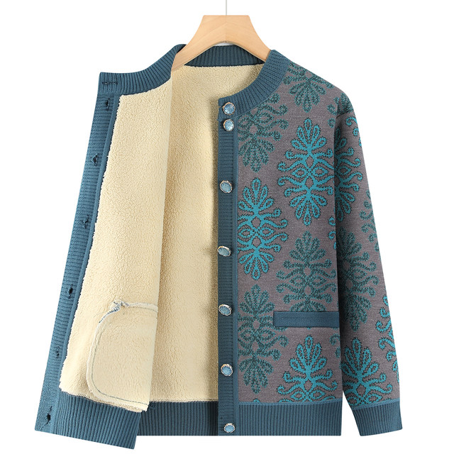 Grandma's autumn and winter velvet warm coat, middle-aged and elderly clothes for women 60 and 70 years old, mother's knitted cardigan top