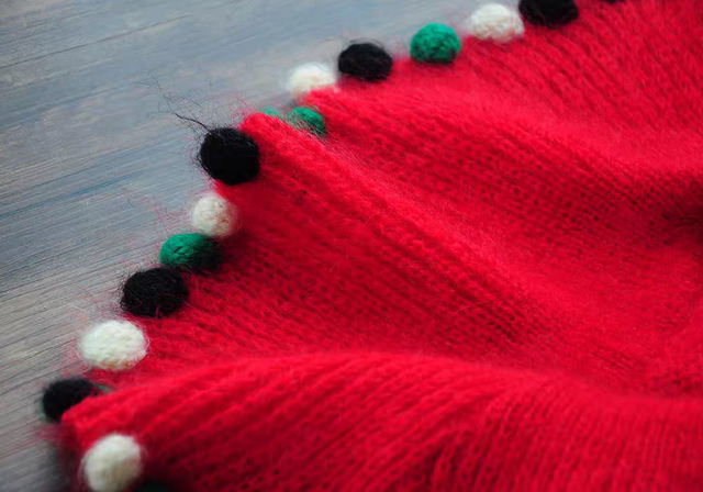 Vitality girl Japanese sweet candy beans lotus leaf collar long mohair women loose red sweater pullover