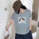 American retro sweet cartoon character pattern printed short-sleeved T-shirt for women in summer design gray white top