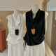 Blue swing collar sleeveless vest for women in summer design niche high-end Korean style fashionable loose drawstring top