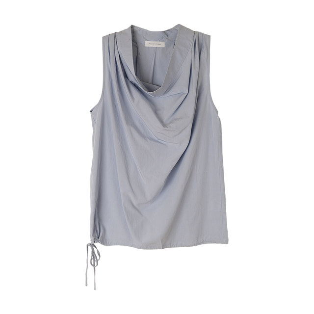 Blue swing collar sleeveless vest for women in summer design niche high-end Korean style fashionable loose drawstring top
