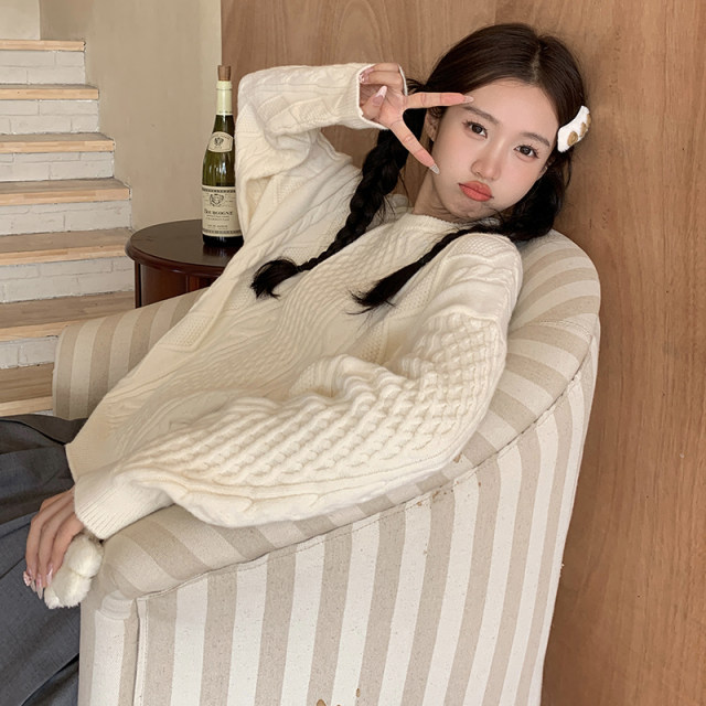 Tokyo 2019 jk lazy style solid color sweet college twist pullover knitted sweater for the inside can be worn outside for spring women