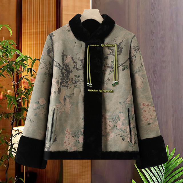 New Chinese style mother's autumn and winter fur coat women's reversible national style gold mink velvet fur one-piece coat for middle-aged and elderly people