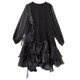 Baoshili round neck mesh spliced ​​long-sleeved dress 2025 spring temperament simple high-end casual black skirt
