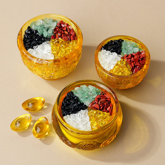 Natural crystal gravel five-color raw stone demagnetized bowl citrine white demagnetized stone five-element stone cornucopia home furnishings