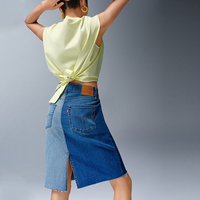 Levi's Lyvis Ice Cool Series Summer Women's American High Street Retro Short Skirt Blue Spliced ​​Denim Skirt