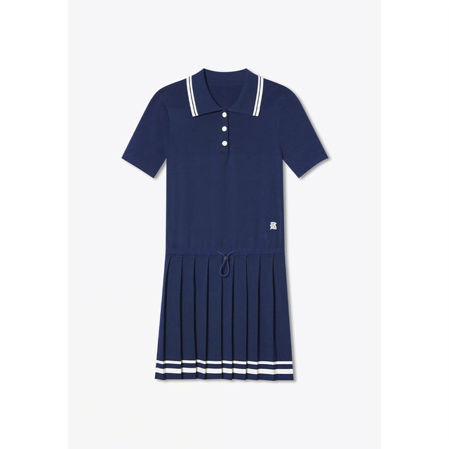 PSALTER Psalm College Style Age Reducing Polo Collar Pleated Knitted Short Sleeve Dress 2025 Summer New Style
