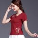 Ethnic style embroidered short-sleeved T-shirt for women's summer clothes new Chinese style women's tops embroidered slim large size base shirt