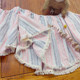 Rom2 sweet one-length off-shoulder style retro tassel gentle style pink vertical stripes flared sleeve doll shirt