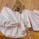 Rom2 sweet one-length off-shoulder style retro tassel gentle style pink vertical stripes flared sleeve doll shirt