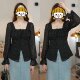 Large size fat mm long-sleeved shirt for women for women's spring new design lace-up waist slimming square collar black polka dot top
