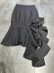 Wine red black ruffled asymmetric skirt bag hip fishtail tail slim skirt front side high open sexy
