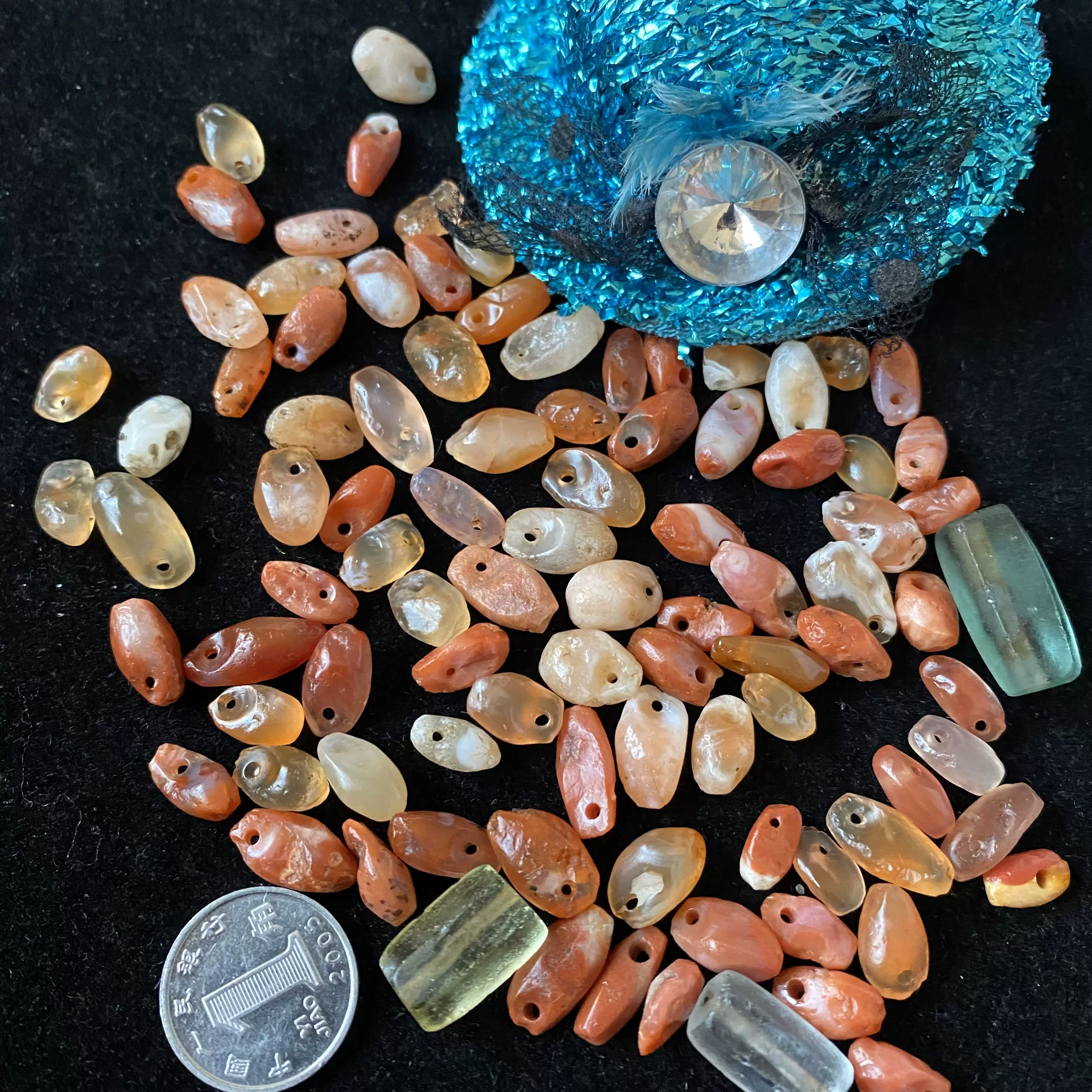 高古研磨玛瑙水晶磨盘珠新石器时代文化期孔雀王朝水滴卡子