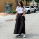2025 summer new large-size skirt workwear multi-pocket a-line skirt mid-length high-waisted slim big hem skirt