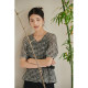 Light autumn retro v-neck black and white plaid short-sleeved top loose rag-shoulder T-shirt for women 2024 new style 4B41510