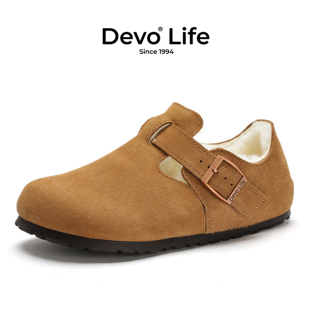 Devo cork shoes plus velvet warm winter cotton shoes for men and women couple casual fur all-inclusive Birkenstock shoes 96008
