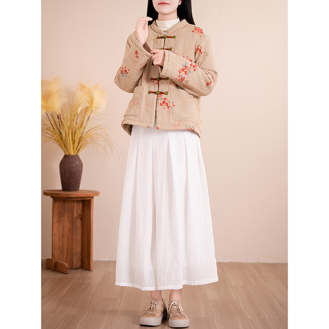 Chinese style printed tied thread clamped cotton warm cotton jacket with artistic retro stand collar improved winter cotton jacket