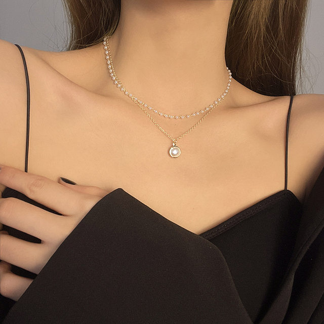 Outlet brand discount store removes cabinets from clearance, picks up leaks, double-layered pearl clavicle chain outlets women's accessories trend 1