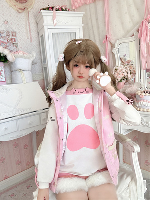 taobao agent [To Alice] The original transformation of the bear is transformed into a meow star printed fish cotton cotton hooded vest+inside+shorts