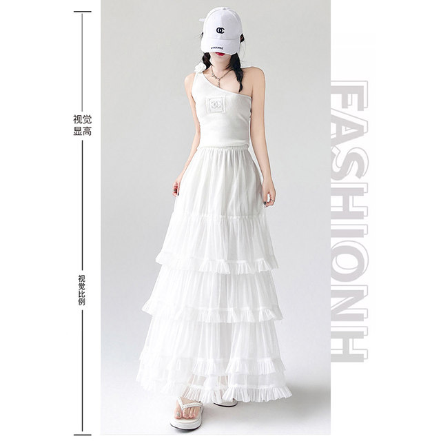 White cake skirt long skirt for women in spring and autumn 2025 new high-end fairy mesh long skirt fluffy skirt