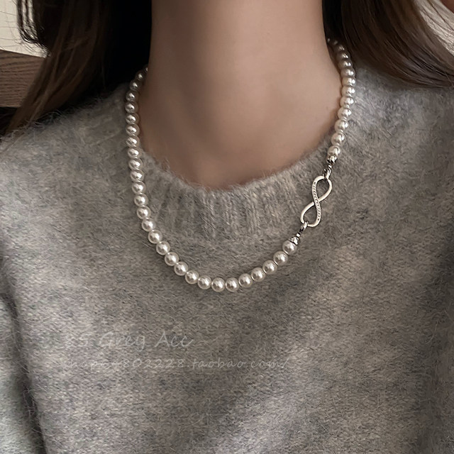 Shijia Zhenduo hemp gray double-layer stacked necklace for women, light luxury temperament, detachable spring and autumn sweater chain, niche necklace