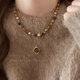 Retro tiger eye stone natural stone beaded necklace set for women new light luxury fashion clavicle chain temperament sweater chain