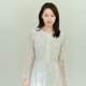 7-24QDC-058 Past and present life gentle and literary round neck printed slim long-sleeved dress