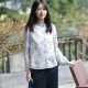 25CXA-094 Past and present life retro new Chinese style stand collar print contrast collar long sleeve shirt