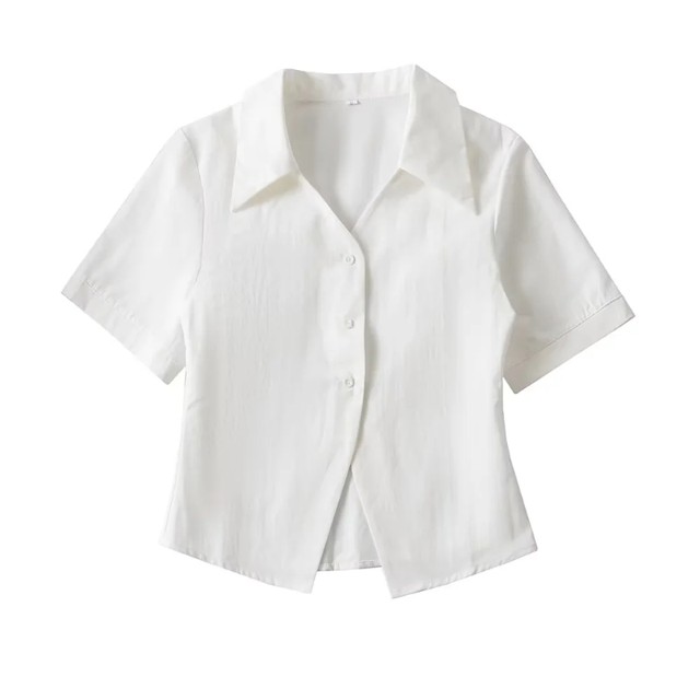 Sweet and cool hot girl slim solid color V-neck waist short-sleeved shirt for women in summer, women's European and American slim bottoming top