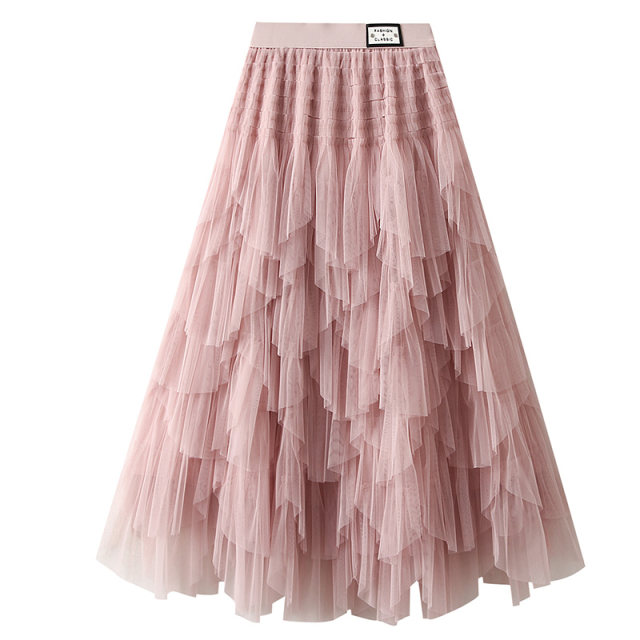 8828 Label European Skirt Women's Mid-length 2025 Spring and Summer Sweet Layered Puffy Cake Mesh Skirt