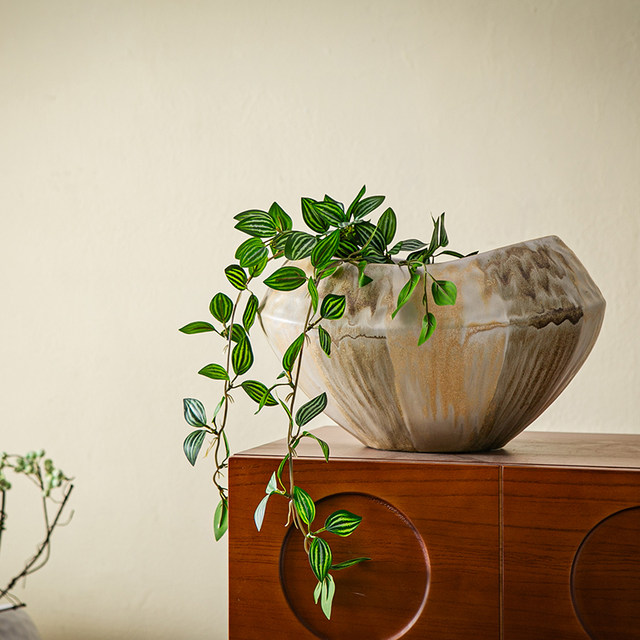 New Chinese-style ceramic flowerpot ornaments for the living room, simple earth-cultured flower pots, Wabi-sabi style, Song Dynasty aesthetics, Zen home decoration