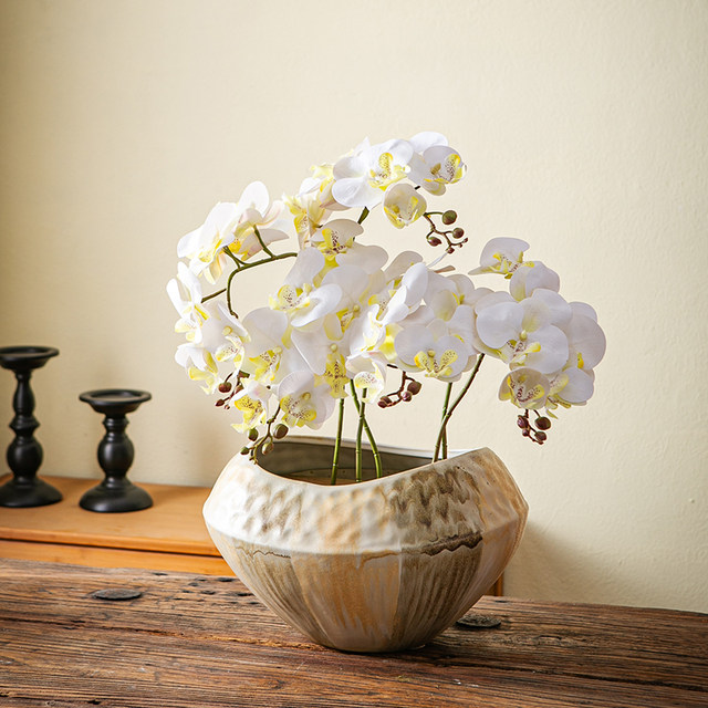 New Chinese-style ceramic flowerpot ornaments for the living room, simple earth-cultured flower pots, Wabi-sabi style, Song Dynasty aesthetics, Zen home decoration