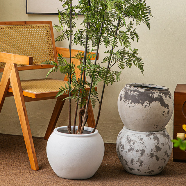 Retro flower pot bottle vintage earthenware jar magnesium mud flower pot flower pot flower pot B&B Wasabi wind black diamond floor decoration ornament
