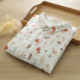 Literary and fresh double -layer gauze short -sleeved shirt Female summer large size cartoon print seven -point sleeve top new cotton

