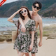 Couple swimsuits, one-piece dress, flat angle steel support gathered together, men and women, slimming belly, beach pants, men soaking in hot spring vacation style