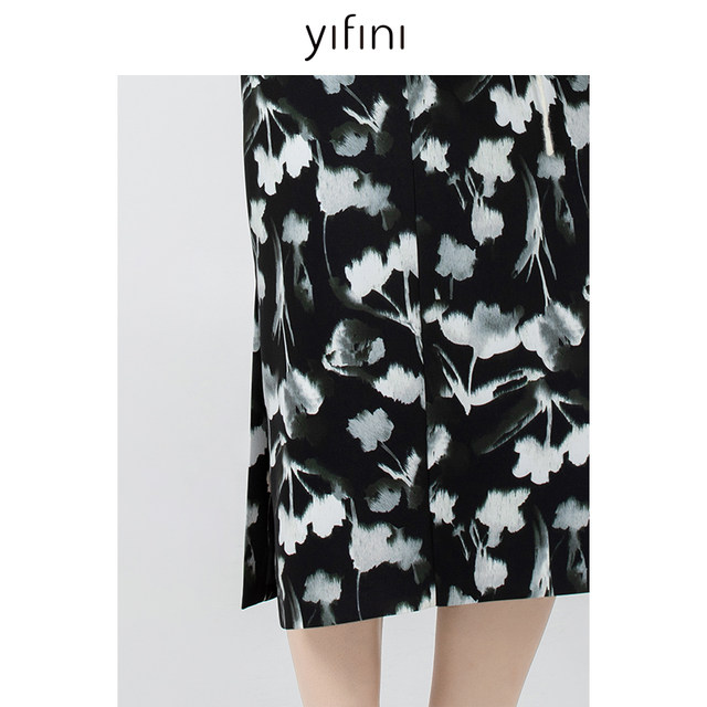Yifini/Yifei simple commuting print mid-length pencil skirt for women's spring and autumn new versatile skirt