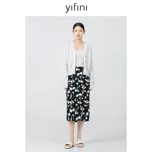 Yifini/Yifei simple commuting print mid-length pencil skirt for women's spring and autumn new versatile skirt