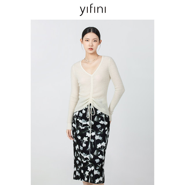 Yifini/Yifei simple commuting print mid-length pencil skirt for women's spring and autumn new versatile skirt